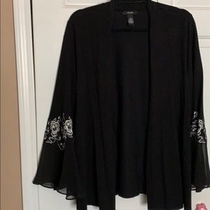 Black cardigan sweater w/trumpet sleeve